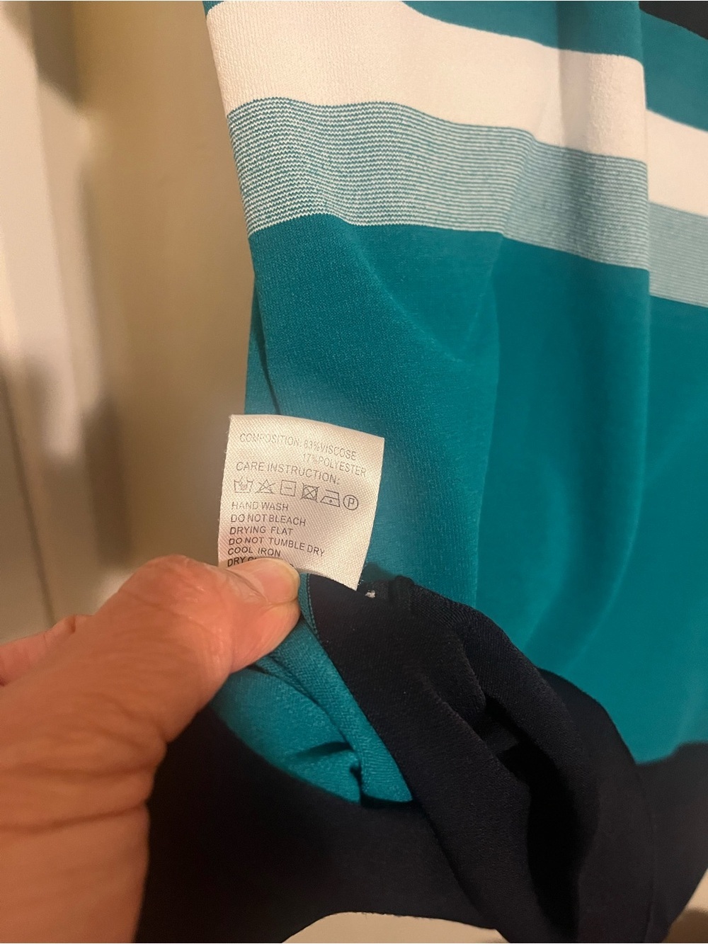 G Y Goldlion Crewneck Striped Knit Tee in Teal, Black & White - Picture 5 of 5
